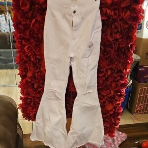 Women's White Flared White Jeans With Rips Size 3 (Waist 25)